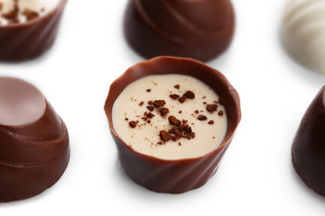 Assorted chocolate candies, close up