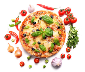 Delicious fresh pizza isolated on white