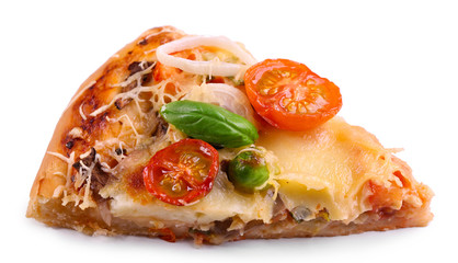 Piece of fresh pizza isolated on white