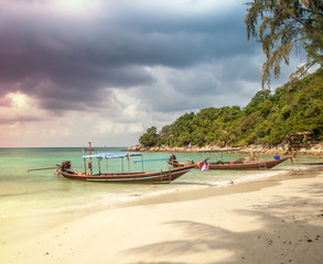 Boat at the beach. Beautiful tropical landscape