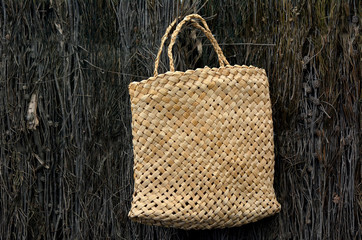 Woven flax bag traditional Maori culture