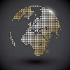 Golden World Map In Pixel On Black Background : Vector Illustration