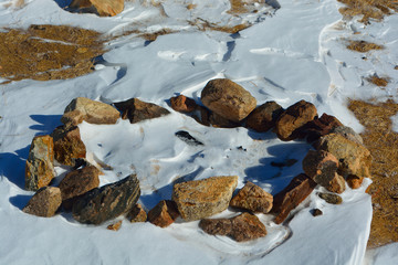 Snow Covered Camp Fire Rock Ring