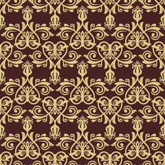 Obraz premium Oriental vector classic pattern. Seamless abstract background. Brown and golden wallpaper