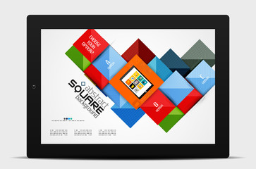 Geometric square shapes and infographic option elements with tablet