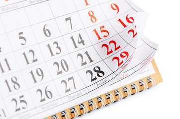 Closeup of dates on calendar page