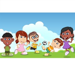 Obraz na płótnie Canvas Children playing in the park cartoon vector illustration