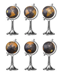 Collection of old style world globes isolated on white backgroun