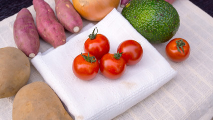 tomato and Japanese sweet potato with avocado