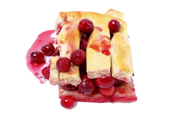 Delicious cherry pie on a white background.