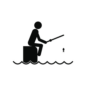 Fisherman Sitting On Pier With Rod Icon