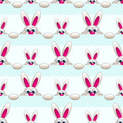 seamless pattern with Easter bunny ove light blue