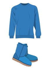 Light blue winter short boots and sweater vector set