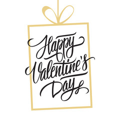 Happy Valentine's day hand lettering. Hand drawn greeting card design. Handmade calligraphy. Black and gold color.