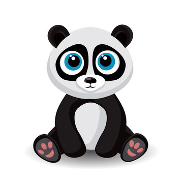 Sitting cute little panda isolated on white background. Vector illustration.