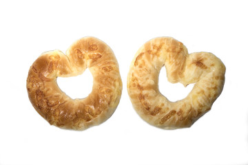 Valentine bakery with heart shape on white background