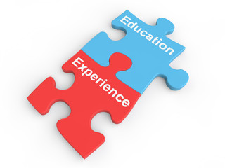 Education and experience puzzle pieces joined together