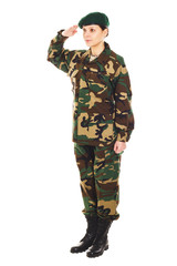 Soldier girl in the military uniform