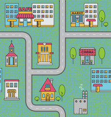 Seamless pattern with houses,roads and trees