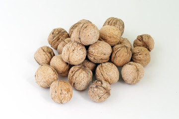 Walnuts on a white background