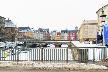 Waterfront and bridges in Copenhagen in Denmark in winter