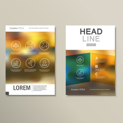 Business brochure design vector template in A4 size, with blur background