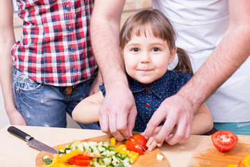family together cooking on kitchen