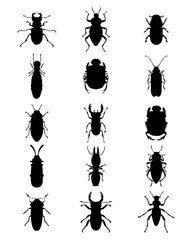 Black silhouettes of different bugs, vector - obrazy, fototapety, plakaty