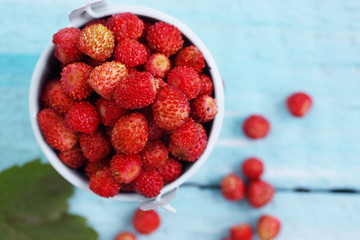 Wild small strawberry, top view
