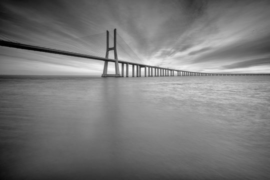 Fototapeta black and white bridge Lisbon