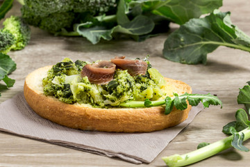 bruschetta with broccoli paste and anchovy