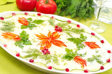 Celebratory food: jellied meat with vegetables