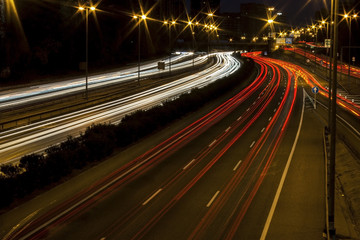 Fototapeta na wymiar Long exposure highway car lights at night