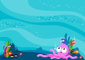 Fototapeta na wymiar Underwater scene with sea animals. Vector illustration background.