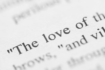 word love closeup on the book page