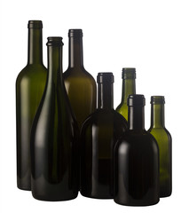 Empty wine bottles isolated on white