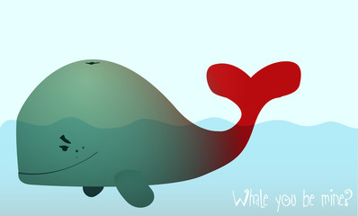 Whale in love. Valentine's Day vector illustration.