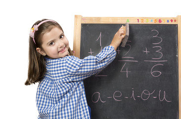 Niña en la escuela,pizarra