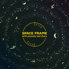 Obraz na płótnie Canvas Retro futuristic frame with space, stars and planets