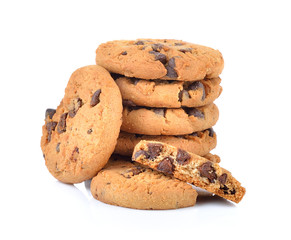 Chocolate chip cookie on white background