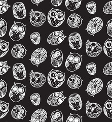 Owls hand drawn seamless pattern