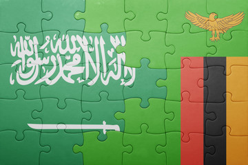 puzzle with the national flag of zambia and saudi arabia
