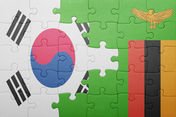 puzzle with the national flag of zambia and south korea
