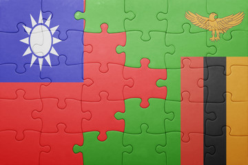 puzzle with the national flag of zambia and taiwan