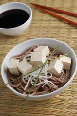 Soba noodle soup with tofu and daikon radish