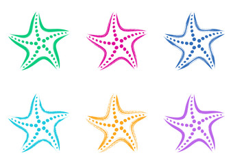 Fototapeta na wymiar Colorful vector stylized starfish icons