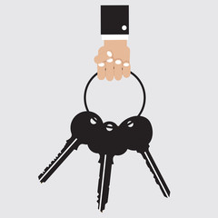 Hand Holding Key Bunch Vector Illustration.