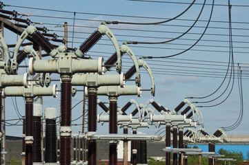 details of a high-voltage substation with switches and disconnectors

