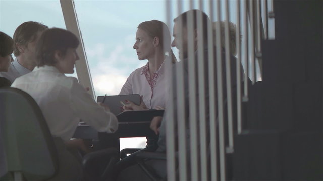 startup business people group have meeting in modern bright office interior, senoir investors  and young software  developers