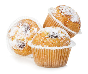 Blueberry muffins close-up isolated on a white background.